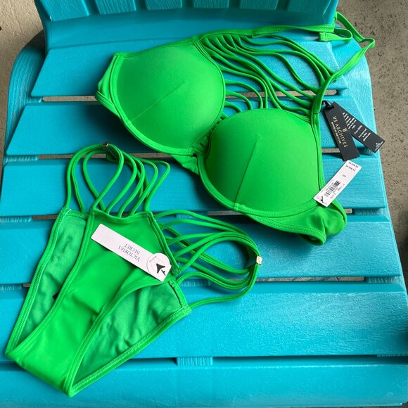 Victoria's Secret, 34C Strappy Push Up Bikini with Matching XS Brazilian Bottoms - Picture 10 of 13